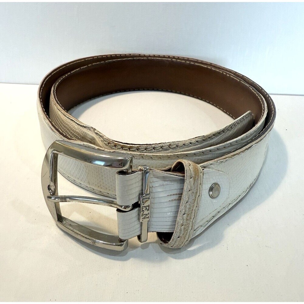 L.E.N Lifestyle White Genuine LIZARD Leather Sz 45 BELT Handcrafted USA Italy